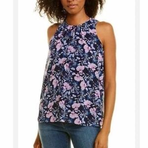 Vince Camuto Navy Floral Sleeveless Lined Blouson Top Size 1X